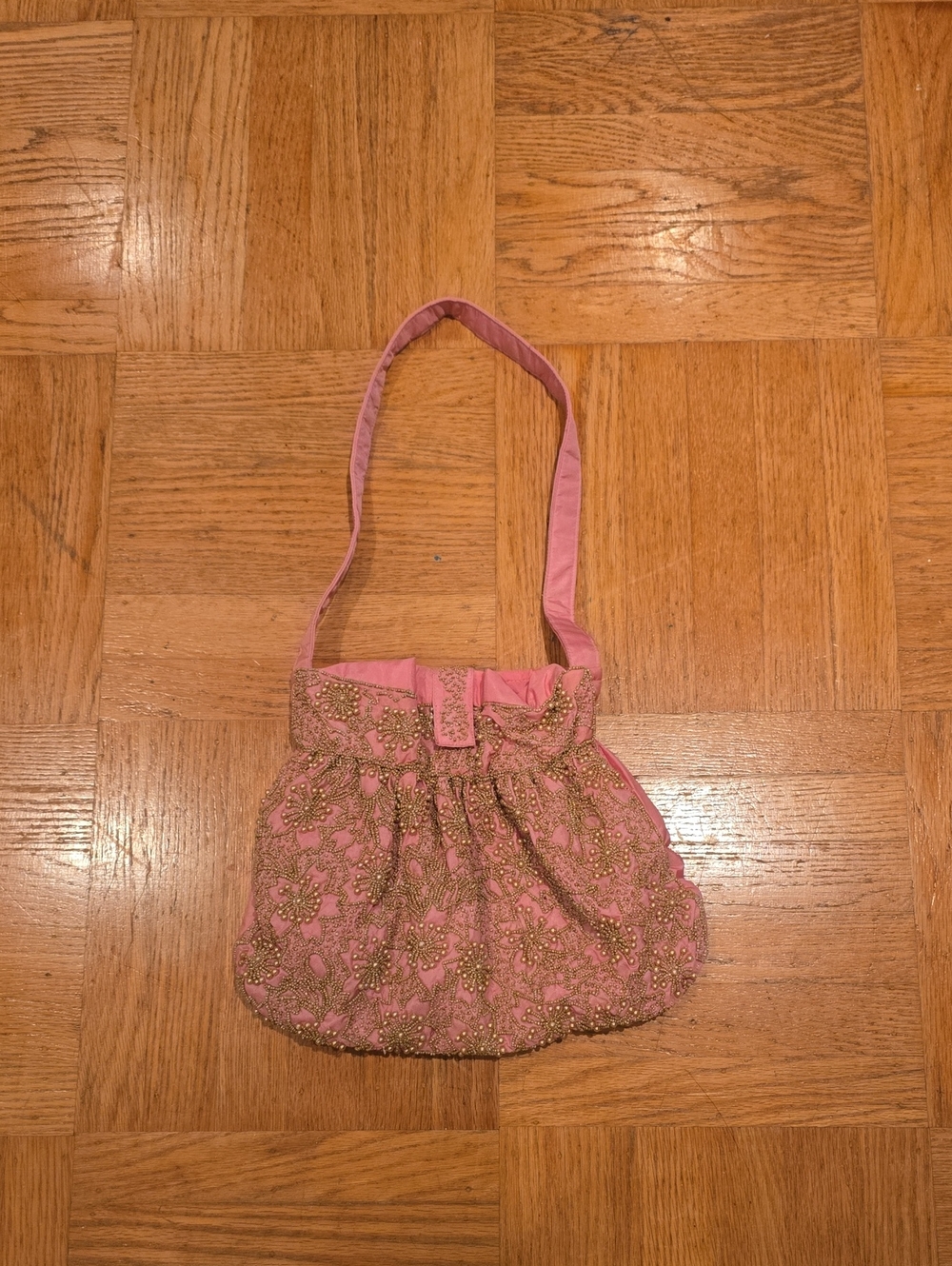 Pink Embellished Shoulder Bag - Elegant Beaded Design